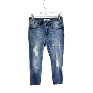 Kancan Distressed Raw Hem Skinny Mid Rise Stretch Jeans Women's Size 9/28